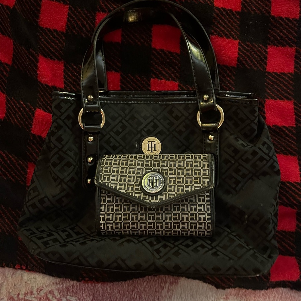 Tommy Hilfiger Black and Gray Shoulder Bag